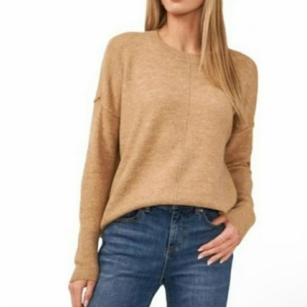 Vince Camuto Women’s Tan Pullover Crewneck Oversized Sweater in Latte Heather M - Picture 2 of 6